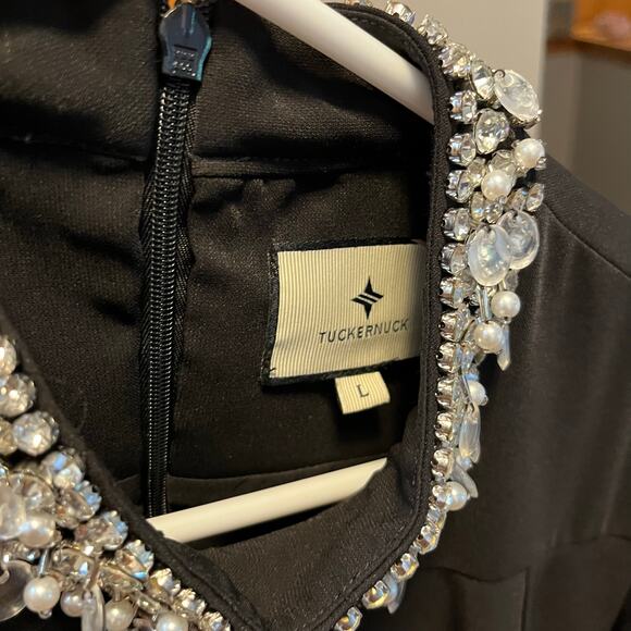 Tuckernuck Black Hoyt Embellished Dress Large Crystal Beading Modern‎ Classic - Picture 5 of 10